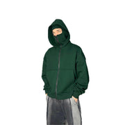 Double-layer Masked Hooded Loose Zip Men's Solid Color Hoodie
