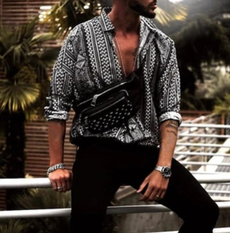 Black&White Structure Long Sleeve Shirt