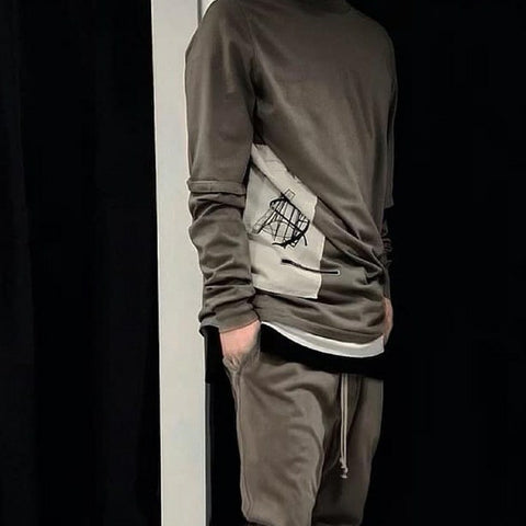 Dark Patch Slogan Two-piece Set Double-layer Hoodie