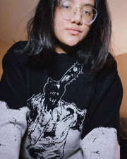 Black And White Round Neck Loose Oversized Sweater