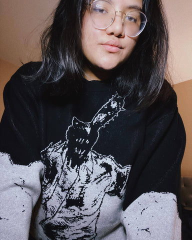 Black And White Round Neck Loose Oversized Sweater