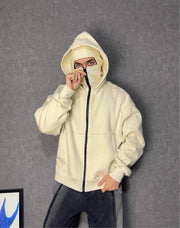 Double-layer Masked Hooded Loose Zip Men's Solid Color Hoodie