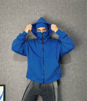 Double-layer Masked Hooded Loose Zip Men's Solid Color Hoodie