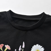 Girls Flower Pattern Black Long-Sleeved T-shirt Sweatshirt