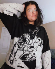 Black And White Round Neck Loose Oversized Sweater