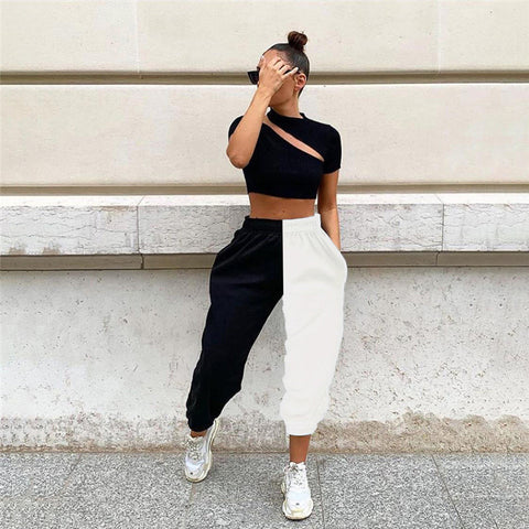 Women's Black And White Sweatpants