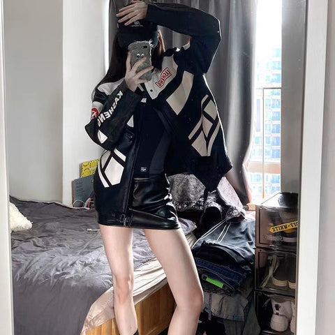 Black And White Motorcycle Baseball Jacket