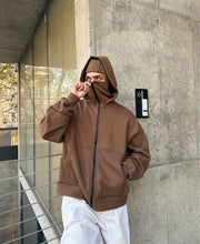 Double-layer Masked Hooded Loose Zip Men's Solid Color Hoodie