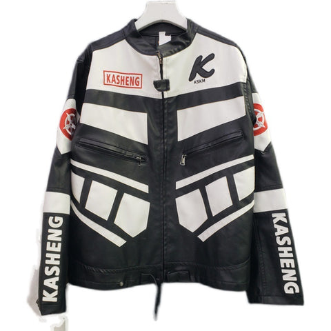 Black And White Motorcycle Baseball Jacket