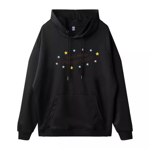 Men's Hot Stamping Printed Double-layer Hat Pocket Hoodie